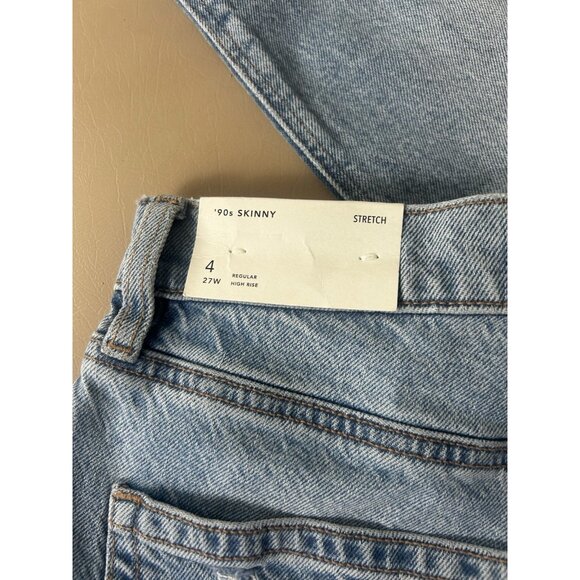 American Eagle 90s Skinny High Rise Stretch Blue Jean 27 W 4 Regular Raw Hem NWT - Picture 4 of 14